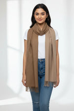 The Amritsar Store Elegant Camel Brown Two-Tone Winter Scarf – Soft Cozy Wrap with Fringed Edges - The Amritsar Store