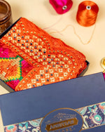 Phulkari Dupatta in Orange Color with Punjabi Traditional Hand Embroidery Cut Work & Stone Work 2.25 Mtr x 0.95 Mtr - The Amritsar Store