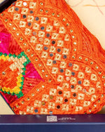 Phulkari Dupatta in Orange Color with Punjabi Traditional Hand Embroidery Cut Work & Stone Work 2.25 Mtr x 0.95 Mtr - The Amritsar Store