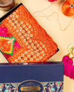 Phulkari Dupatta in Orange Color with Punjabi Traditional Hand Embroidery Cut Work & Stone Work 2.25 Mtr x 0.95 Mtr - The Amritsar Store