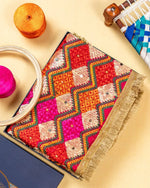 Zig Zag Multicolored Phulkari Dupatta With Four Side Golden Lace & Mirror Work By The Amritsar Store - The Amritsar Store