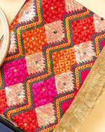 Zig Zag Multicolored Phulkari Dupatta With Four Side Golden Lace & Mirror Work By The Amritsar Store - The Amritsar Store