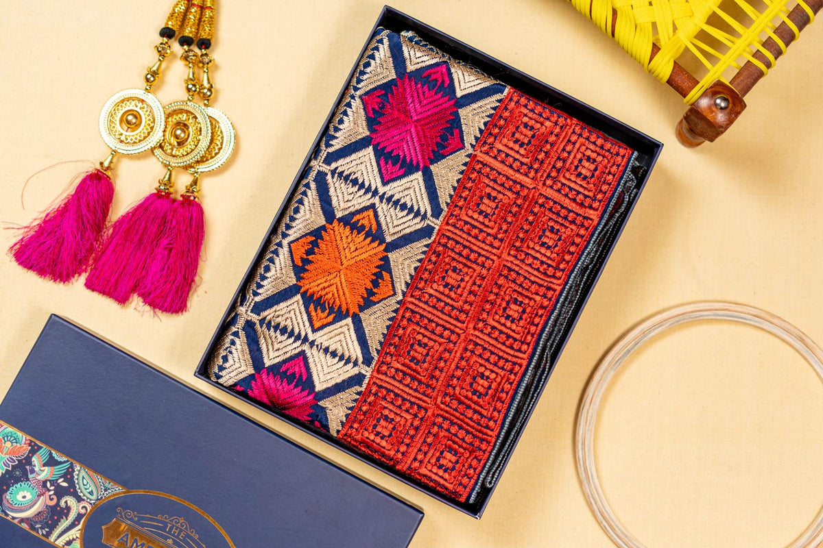 Phulkari Dupatta With Vibrant Multicolored Punjabi Bagh Hand Embroidered Navy Blue Colour Dupatta For Wedding 2.20 Mtr x 0.93 Mtr - The Amritsar Store