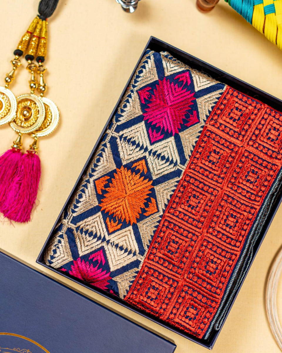 Phulkari Dupatta With Vibrant Multicolored Punjabi Bagh Hand Embroidered Navy Blue Colour Dupatta For Wedding 2.20 Mtr x 0.93 Mtr - The Amritsar Store