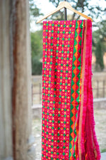 Phulkari Dupatta in Classic Magenta featuring Multicolour Handcrafted Embroidery For Women 2.25 Mtr x 1.00 Mtr - The Amritsar Store