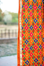 Phulkari Dupatta Handmade Orange Colour with Exquisite Heavy Embroidery Design For Wedding With Gotta 2.20 Mtr x 0.97 Mtr - The Amritsar Store