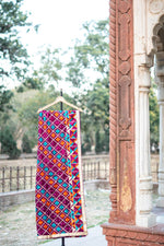 Phulkari Dupatta in Wine Colored With Traditional Multicolor Hand Embroidery With Four Side Gotta 2.25 Mtr x 0.98 Mtr - The Amritsar Store