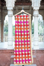 Zig Zag Multicolored Phulkari Dupatta With Four Side Golden Lace & Mirror Work By The Amritsar Store - The Amritsar Store