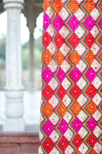 Zig Zag Multicolored Phulkari Dupatta With Four Side Golden Lace & Mirror Work By The Amritsar Store - The Amritsar Store