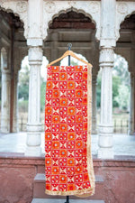 Red Phulkari Dupatta With Four Side Golden Lace & Mirror Work By The Amritsar Store - The Amritsar Store