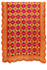 Phulkari Dupatta in Orange Color with Punjabi Traditional Hand Embroidery Cut Work & Stone Work 2.25 Mtr x 0.95 Mtr - The Amritsar Store