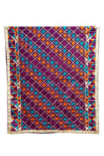 Phulkari Dupatta in Wine Colored With Traditional Multicolor Hand Embroidery With Four Side Gotta 2.25 Mtr x 0.98 Mtr - The Amritsar Store