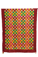 Phulkari Dupatta in Gorgeous Maroon With Multicolour Authentic Hand Embroidery With Tassels & Cut Work 2.25 Mtr x 0.92 Mtr - The Amritsar Store
