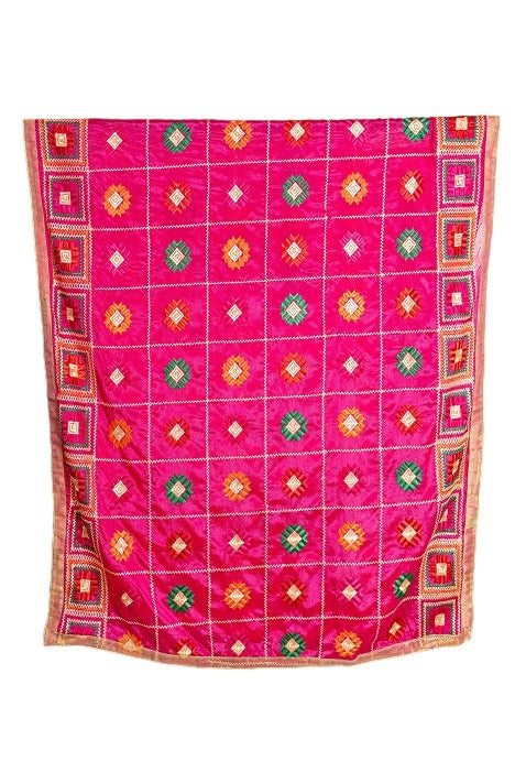 Mesmerizing Handmade Phulkari Dupatta with Pattern Design and With Four Side Tissue Work Size 1.05 Mtr x 2.20 Mtr By The Amritsar Store - The Amritsar Store