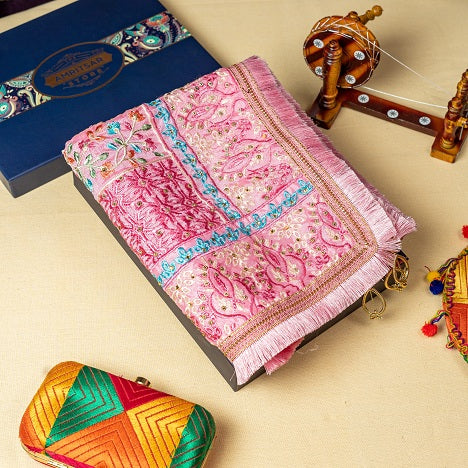 Phulkari Dupatta For Wedding Amritsar Handmade Embroidery Traditional Colorful Dupatta With Tassels Color 2.35 Mtr x 1.00 Mtr By The Amritsar Store - The Amritsar Store