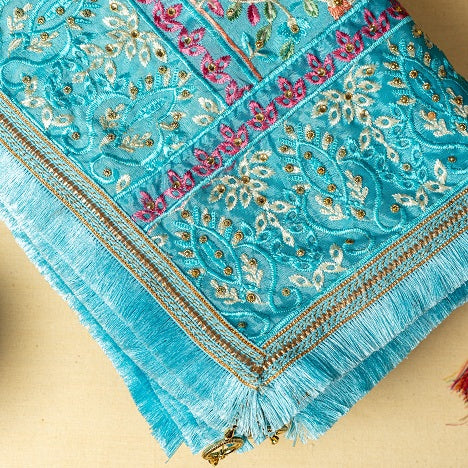 Phulkari Dupatta For Wedding Amritsar Handmade Embroidery Traditional Colorful Dupatta With Tassels Color 2.35 Mtr x 1.00 Mtr By The Amritsar Store - The Amritsar Store