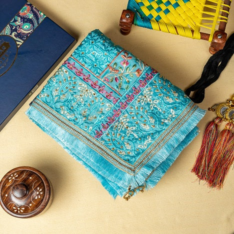 Phulkari Dupatta For Wedding Amritsar Handmade Embroidery Traditional Colorful Dupatta With Tassels Color 2.35 Mtr x 1.00 Mtr By The Amritsar Store - The Amritsar Store