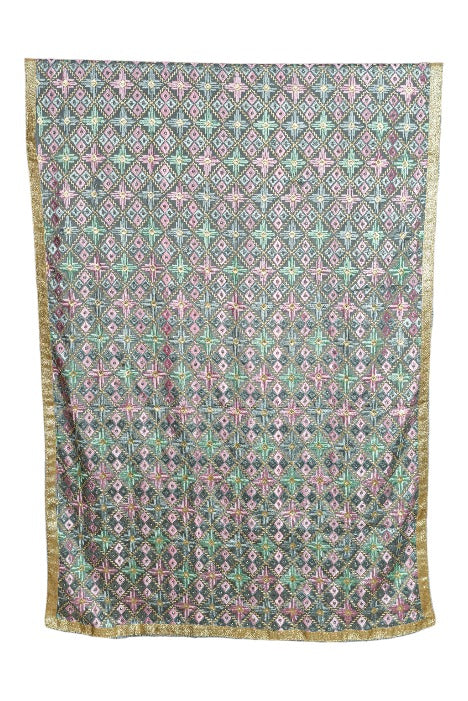 Phulkari Dupatta For Women Amritsar Handwork Multicolor Embroidered Dupatta With Four Side Gotta Size 2.25 Mtr x 0.95 Mtr - The Amritsar Store