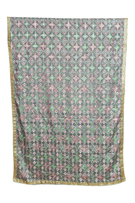 Phulkari Dupatta For Women Amritsar Handwork Multicolor Embroidered Dupatta With Four Side Gotta Size 2.25 Mtr x 0.95 Mtr - The Amritsar Store