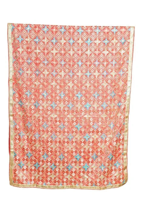 Phulkari Dupatta For Women Amritsar Handwork Multicolor Embroidered Dupatta With Four Side Gotta Size 2.25 Mtr x 0.95 Mtr - The Amritsar Store