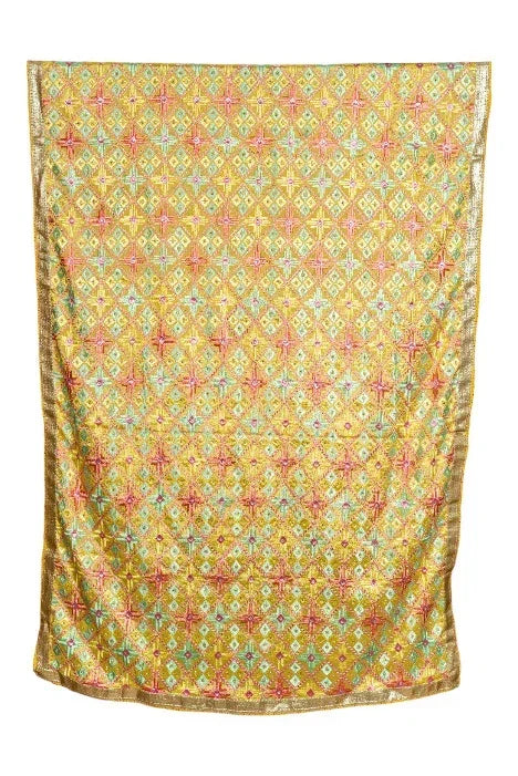 Phulkari Dupatta For Women Amritsar Handwork Multicolor Embroidered Dupatta With Four Side Gotta Size 2.25 Mtr x 0.95 Mtr - The Amritsar Store
