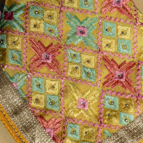 Phulkari Dupatta For Women Amritsar Handwork Multicolor Embroidered Dupatta With Four Side Gotta Size 2.25 Mtr x 0.95 Mtr - The Amritsar Store