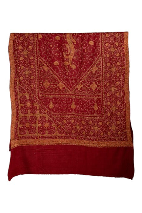 Women's Burgundy Shawl, Sozni Hand Embroidered Pashmina Shawl For Women, Soft Women Wraps, Heritage Shawls, Embroidered Women Shawls, Authentic Kashmiri Shawls - The Amritsar Store