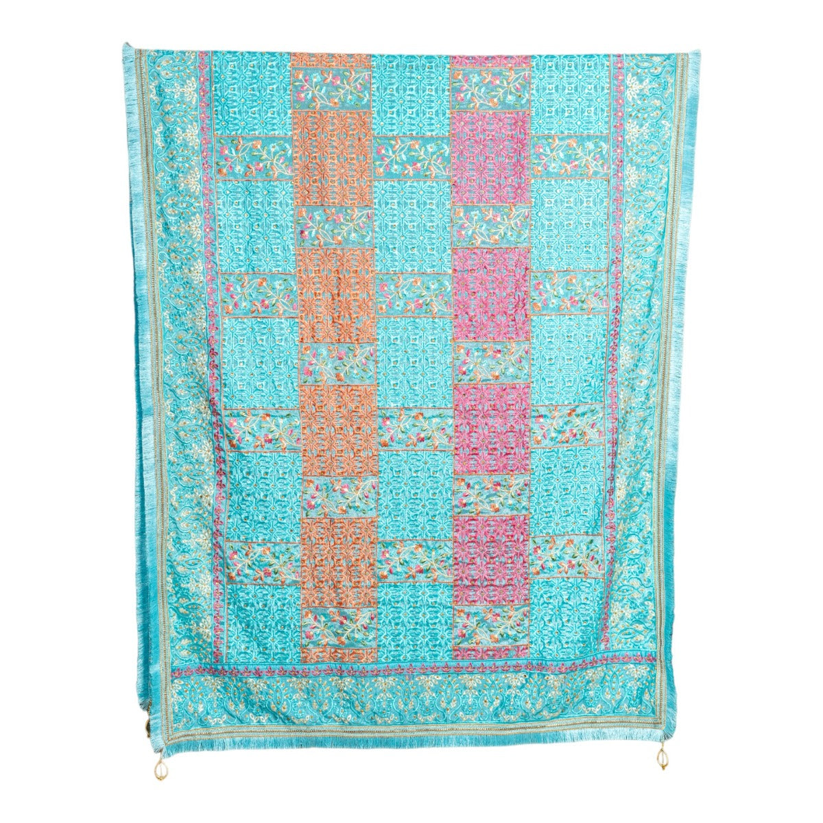Phulkari Dupatta For Wedding Amritsar Handmade Embroidery Traditional Colorful Dupatta With Tassels Color 2.35 Mtr x 1.00 Mtr By The Amritsar Store - The Amritsar Store