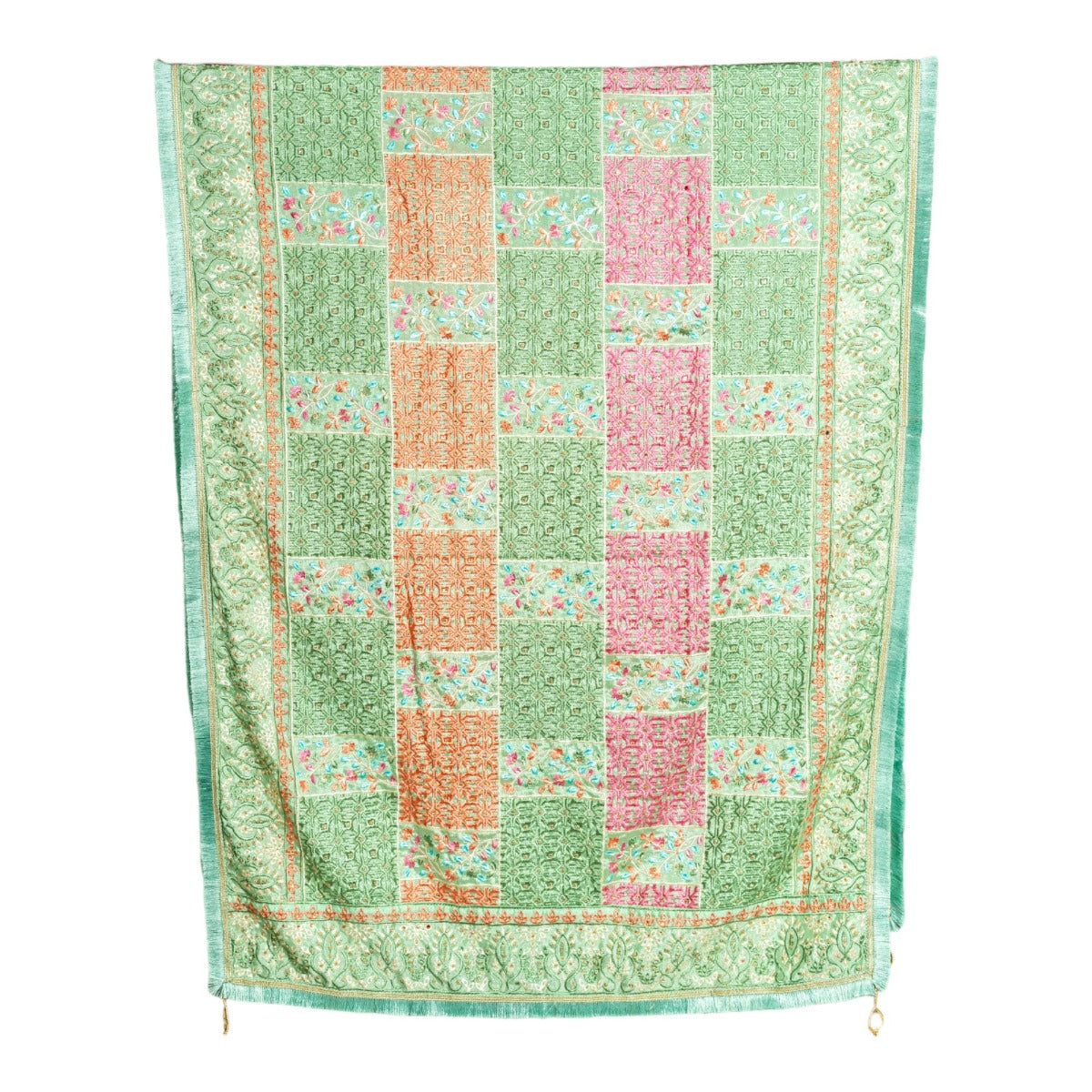 Phulkari Dupatta For Wedding Amritsar Handmade Embroidery Traditional Colorful Dupatta With Tassels Color 2.35 Mtr x 1.00 Mtr By The Amritsar Store - The Amritsar Store