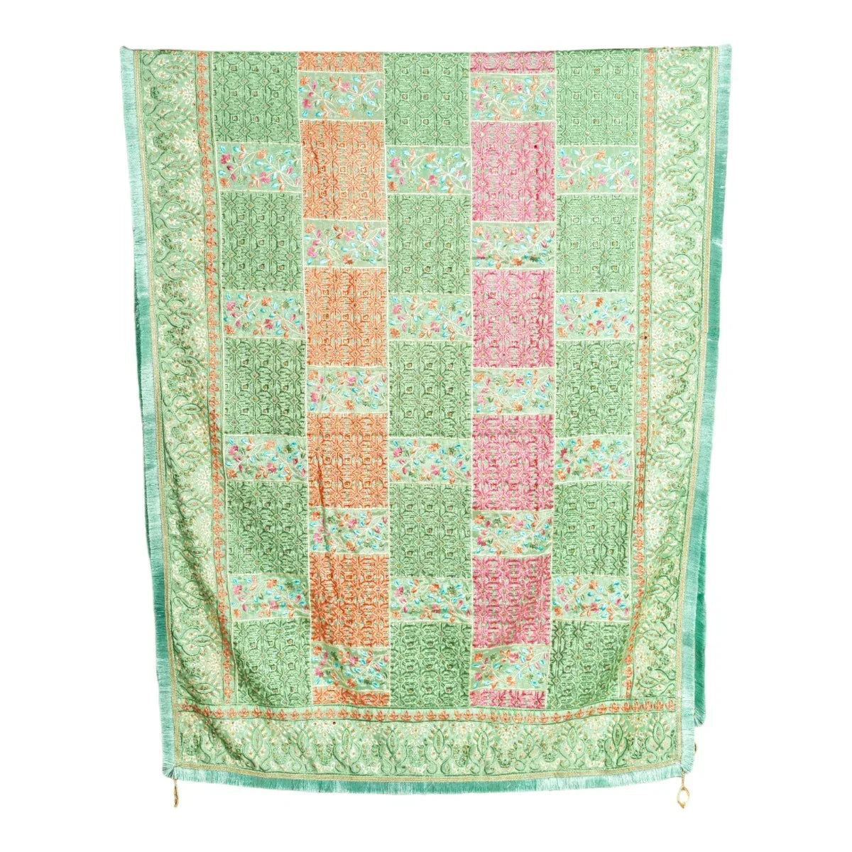 Phulkari Dupatta For Wedding Amritsar Handmade Embroidery Traditional Colorful Dupatta With Tassels Color 2.35 Mtr x 1.00 Mtr By The Amritsar Store - The Amritsar Store
