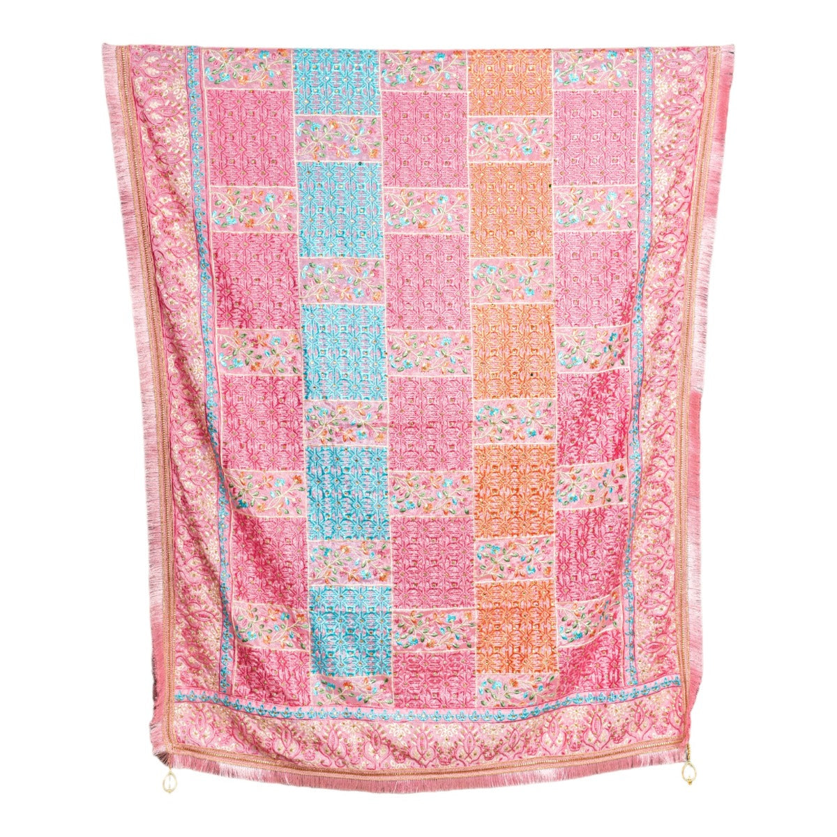 Phulkari Dupatta For Wedding Amritsar Handmade Embroidery Traditional Colorful Dupatta With Tassels Color 2.35 Mtr x 1.00 Mtr By The Amritsar Store - The Amritsar Store
