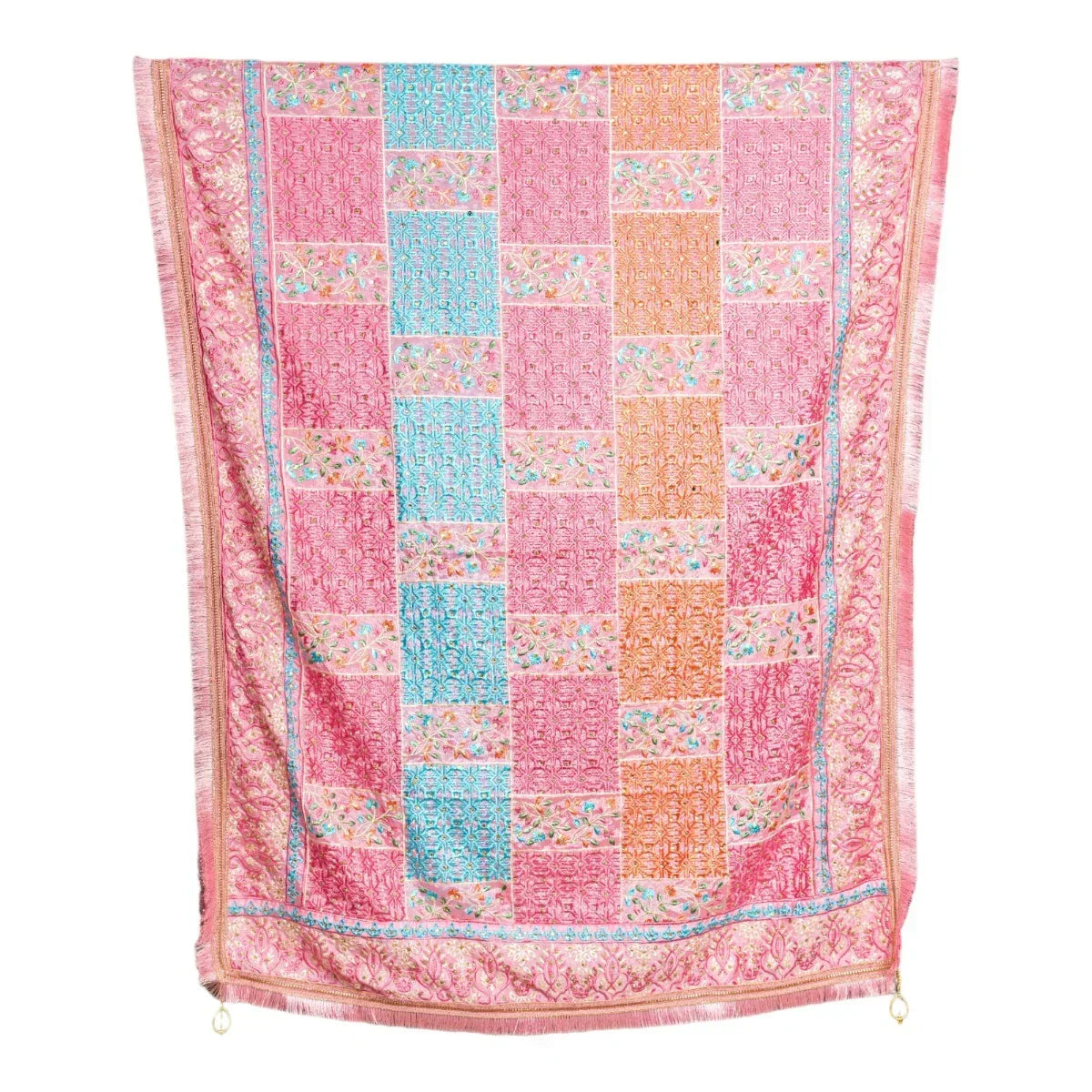 Phulkari Dupatta For Wedding Amritsar Handmade Embroidery Traditional Colorful Dupatta With Tassels Color 2.35 Mtr x 1.00 Mtr By The Amritsar Store - The Amritsar Store