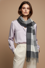 “The Amritsar Store classic black and white check wool scarf, soft woven winter scarf