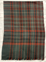 The Amritsar Store Classic Green, Rust & Beige Check Wool Scarf with soft woven checks and fringed edges