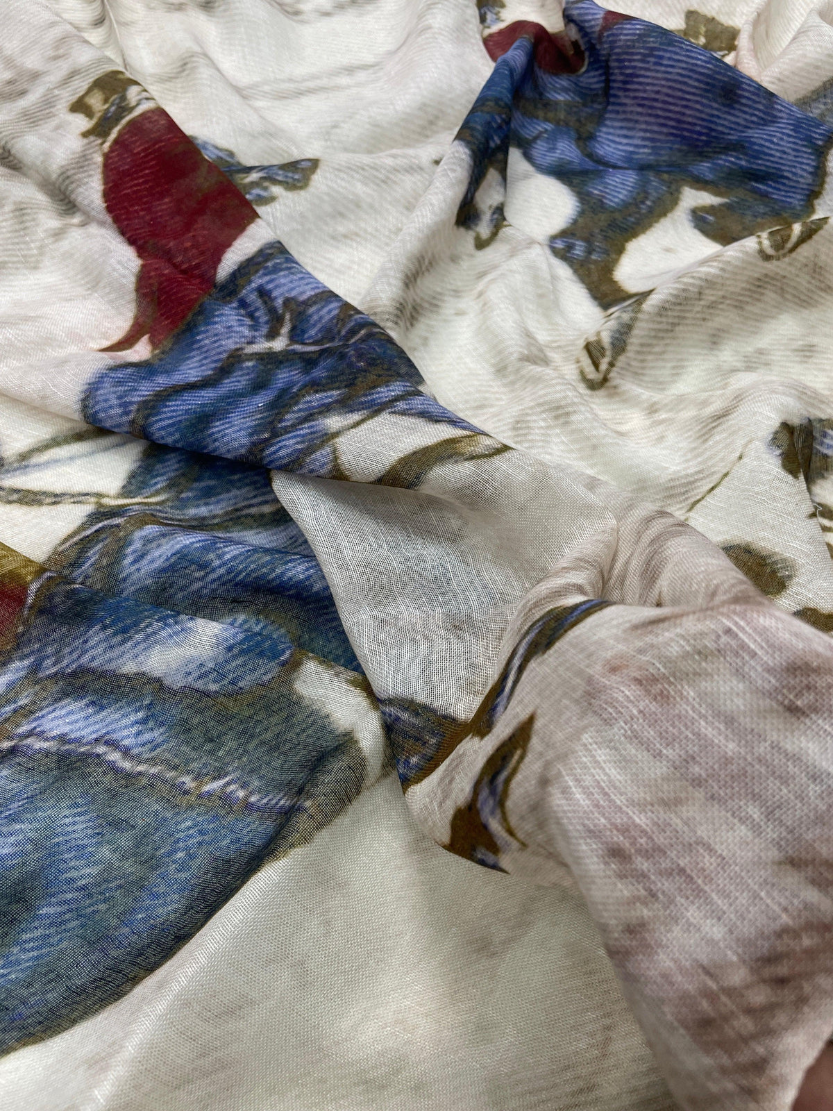 Vintage Horse Polo Print Scarf – Beige & Blue Lightweight Summer Scarf | The Amritsar Store - The Amritsar Store