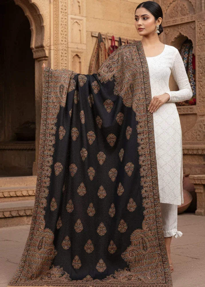 Women's Kashmiri Jamawar Shawl – Paisley Motifs | The Amritsar Store - The Amritsar Store