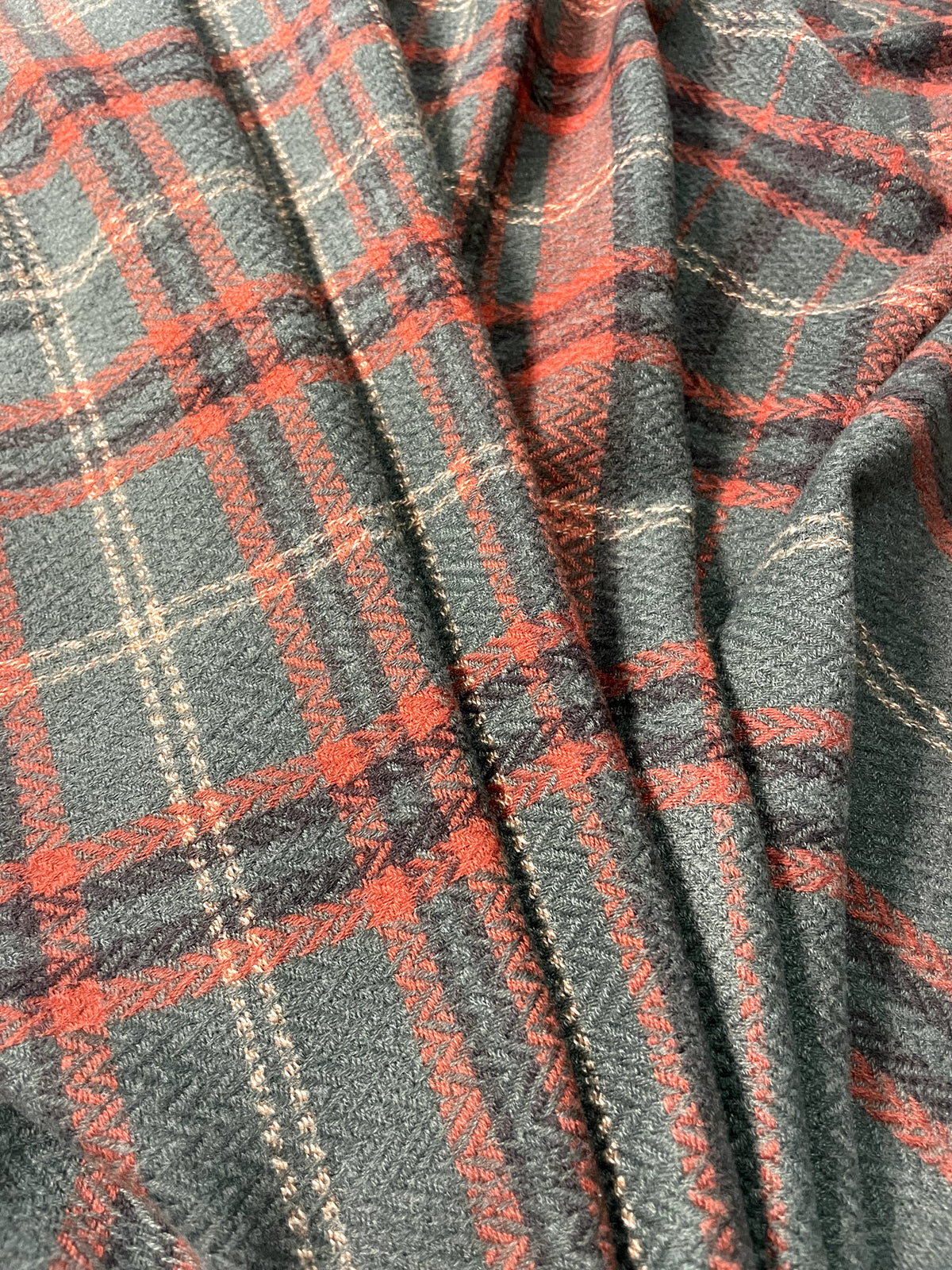 The Amritsar Store Classic Green, Rust & Beige Check Wool Scarf with soft woven checks and fringed edges