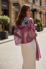 Contemporary art print scarf for women by The Amritsar Store, modern abstract design, lightweight soft fabric fashion wrap for all seasons.