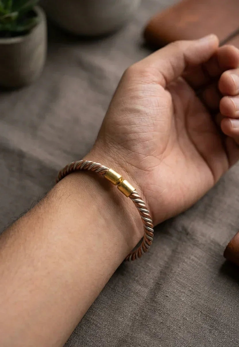 Copper & Steel Designer Bangle (Freesize, Openable) by The Amritsar Store - The Amritsar Store