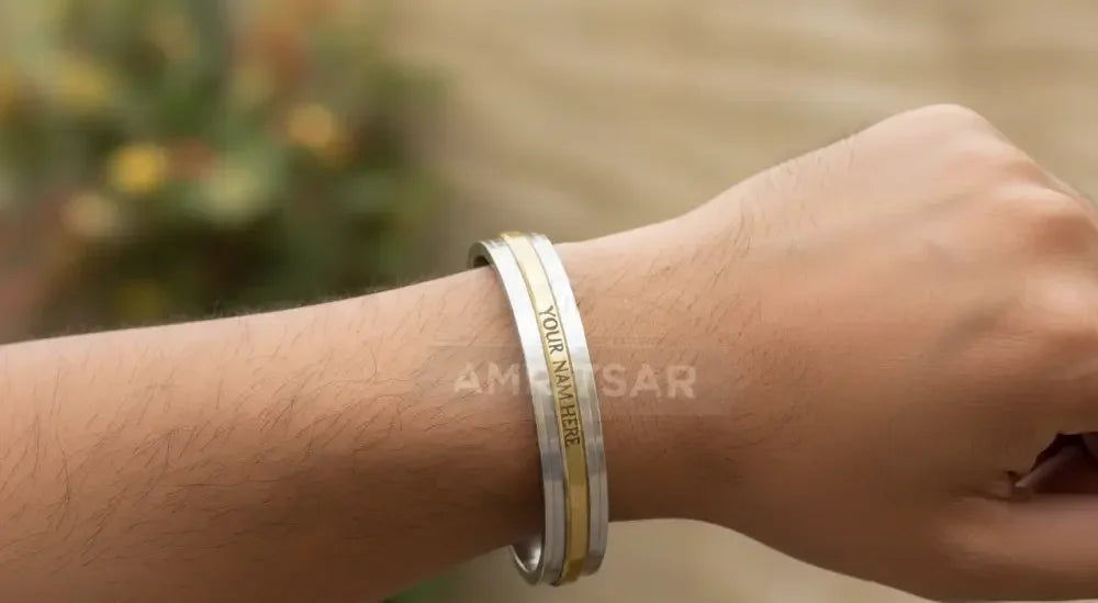 CUSTOMISED Punjabi Mens Kada (Stainless Steel & Brass) 8 mm THICK, HEAVY by The Amritsar Store - The Amritsar Store