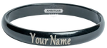 Customized men’s black painted kada with laser marked personal message by The Amritsar Store, stainless steel engraved Sikh bangle for men