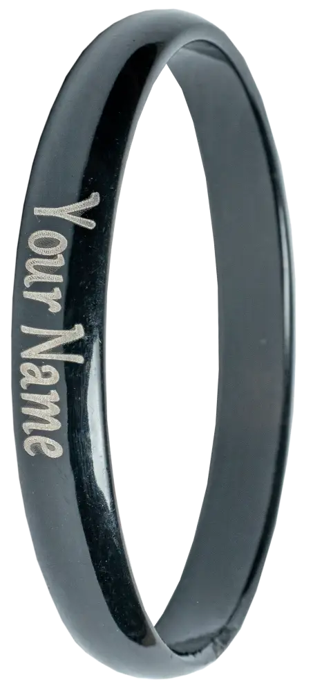Customized men’s black painted kada with laser marked personal message by The Amritsar Store, stainless steel engraved Sikh bangle for men