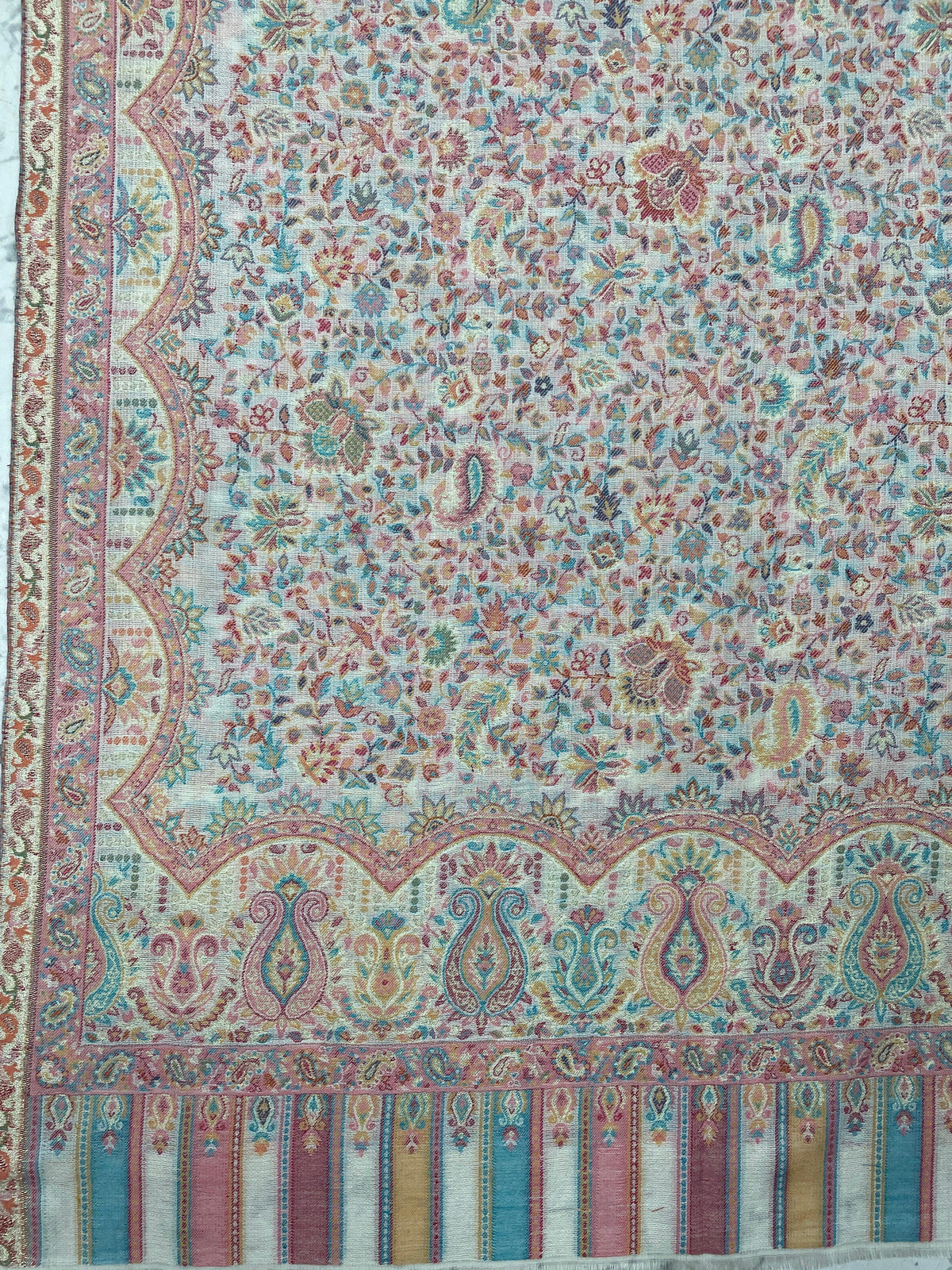 Women's Stole – Pastel Jaal Weave with Multitone Paisley & Floral Motifs | The Amritsar Store - The Amritsar Store