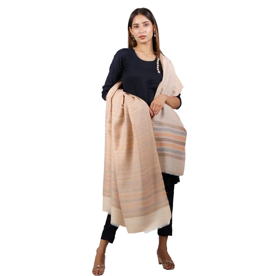 Shawl for Women – Elegant Reversible Taupe Stripe Shawl | The Amritsar Store - The Amritsar Store