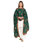Handmade Intricate Aari Embroidery Buti Work With Four Side Border Dupatta in Green & Navy Shade By The Amritsar Store - The Amritsar Store