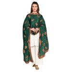 Handmade Intricate Aari Embroidery Buti Work With Four Side Border Dupatta in Green & Navy Shade By The Amritsar Store - The Amritsar Store