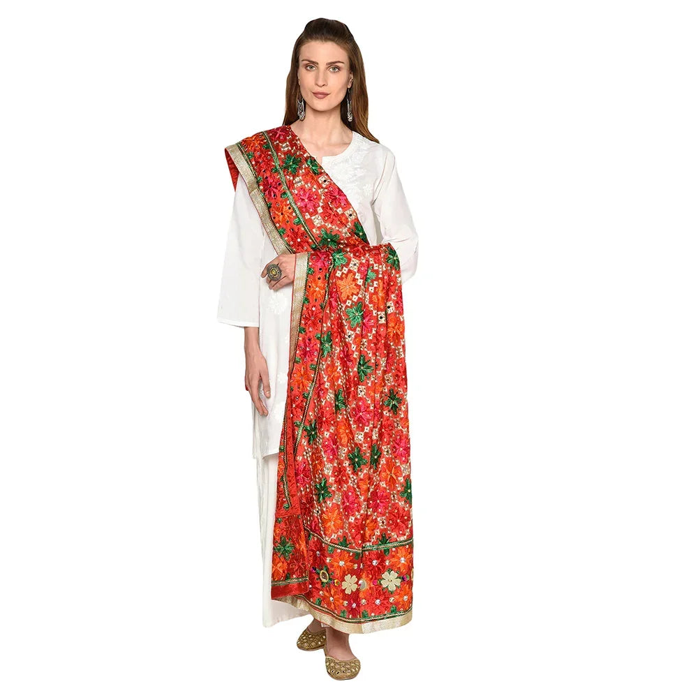 Alluring Handmade Mirror Work Full Jaal Phulkari Dupatta By The Amritsar Store - The Amritsar Store