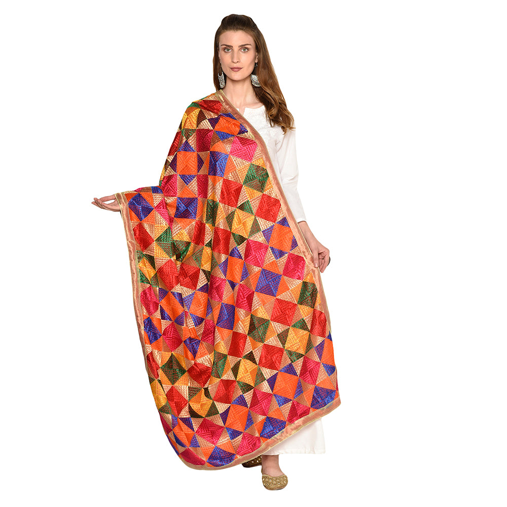 Multiple Hues Phulkari Dupatta without Mirror Work by The Amritsar Store - The Amritsar Store