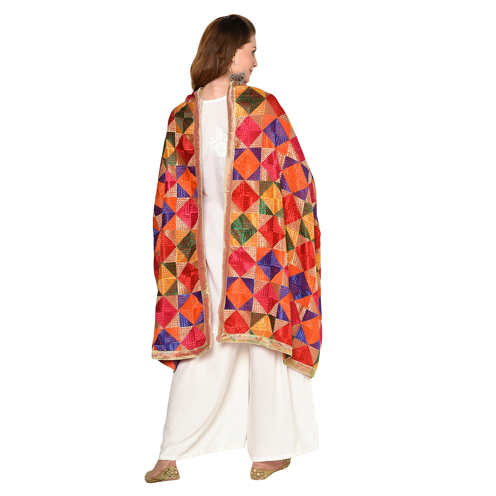 Multiple Hues Phulkari Dupatta without Mirror Work by The Amritsar Store - The Amritsar Store