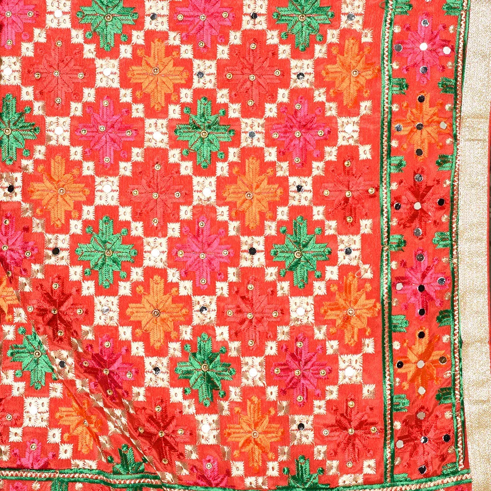 Alluring Handmade Mirror Work Full Jaal Phulkari Dupatta By The Amritsar Store - The Amritsar Store